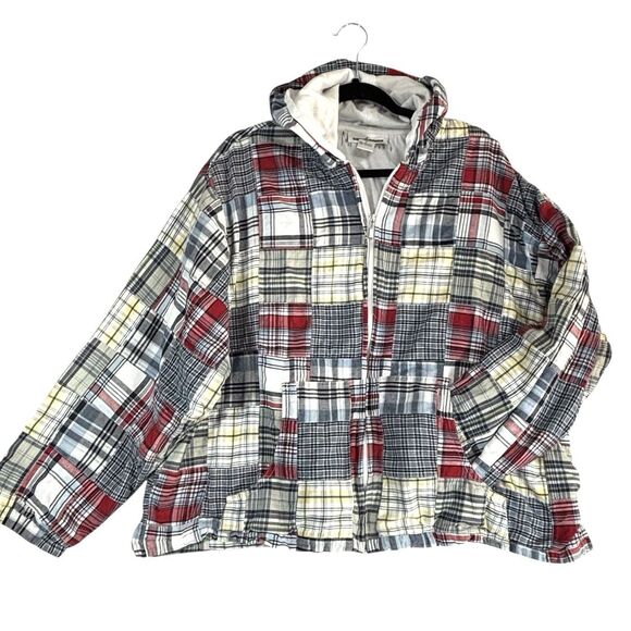 Serengeti Vintage Plaid Patchwork Size 3X Hooded Jacket Lined Zip Cotton Hoodie - Picture 2 of 12